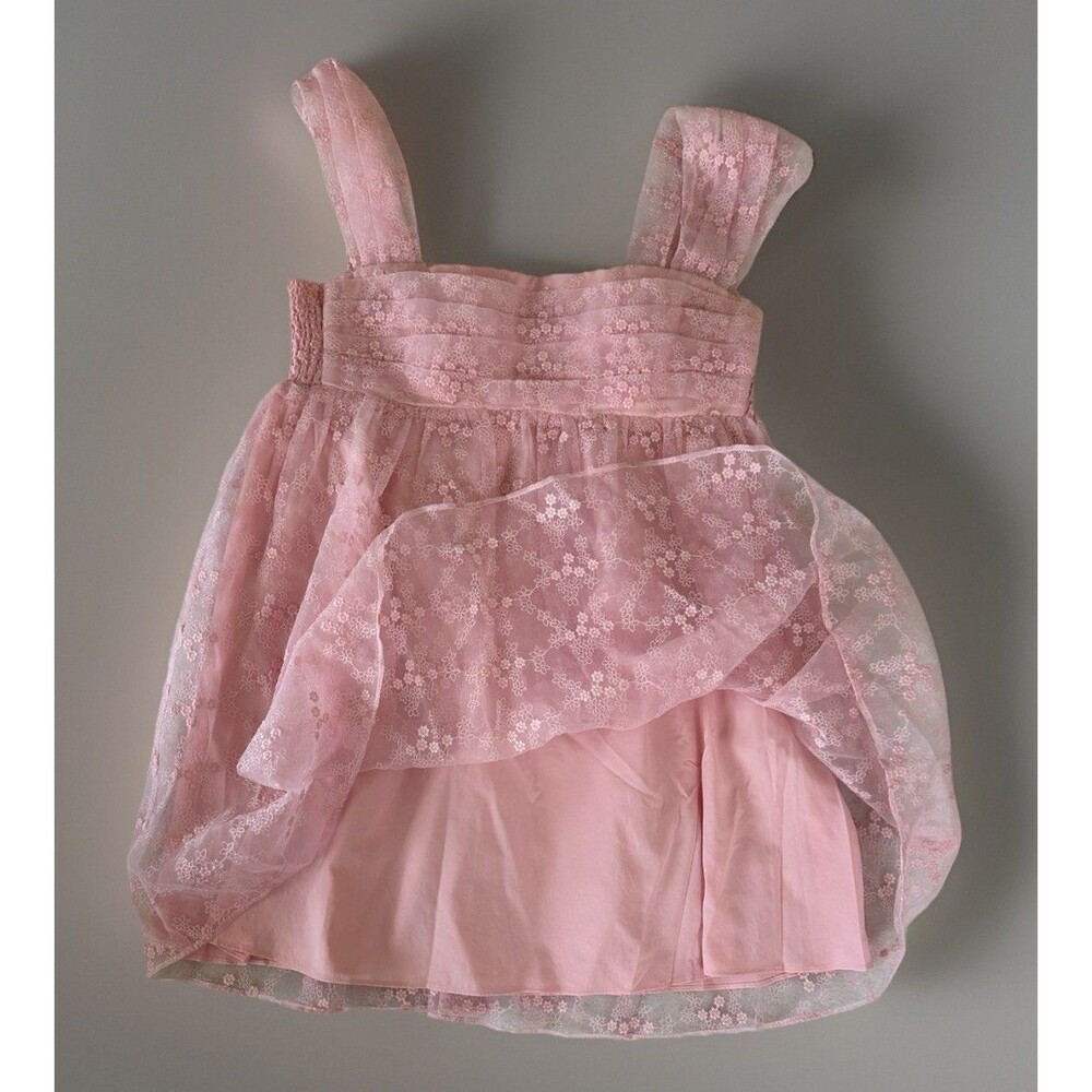 Amanda Uprichard Cindy Lou Dress Pink Embroidered Tule Pleated Size Large - Picture 4 of 9